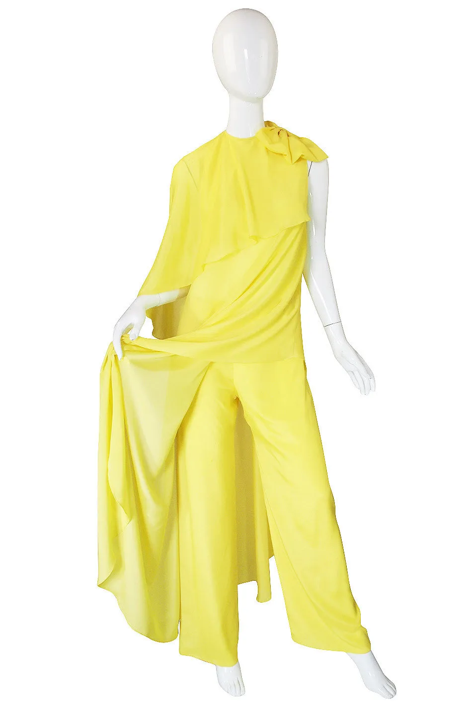 1980s Yellow Silk Pant and Flowing Tunic Set