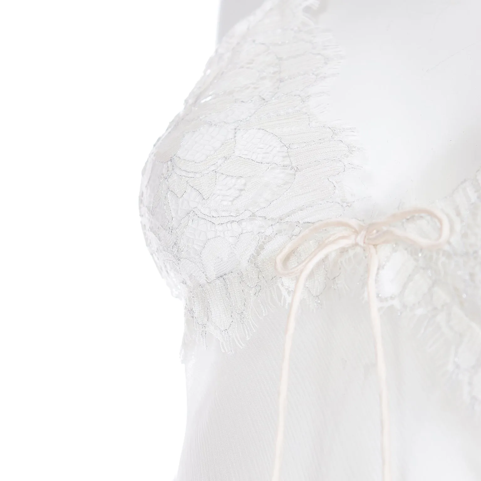 1990s Mary Green Vintage Silk White Chemise Slip With Lace