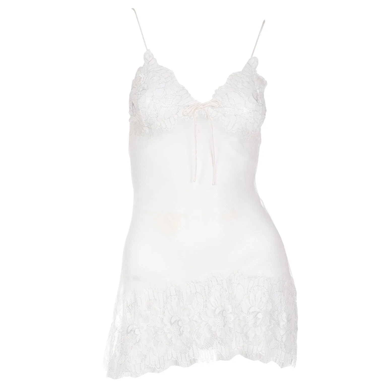 1990s Mary Green Vintage Silk White Chemise Slip With Lace