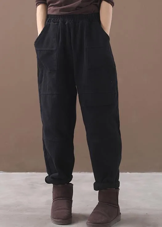 2019 black loose cotton pants elastic waist casual harem pants