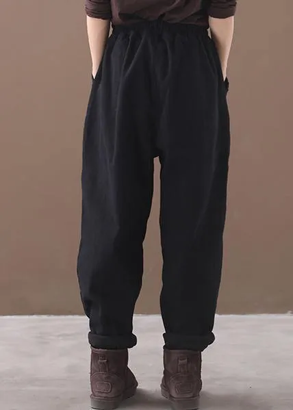 2019 black loose cotton pants elastic waist casual harem pants