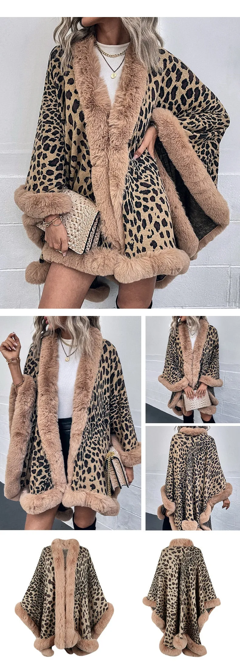 2022 Winter Thick Warm Poncho Fur Collar Cape Coat Women Vintage