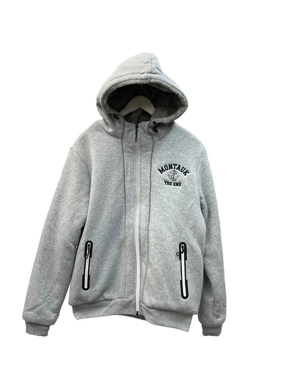 Adult Embroidered Montauk The End Fleece Full Zipper Sherpa-Lined Hoodie with Zipper Pockets