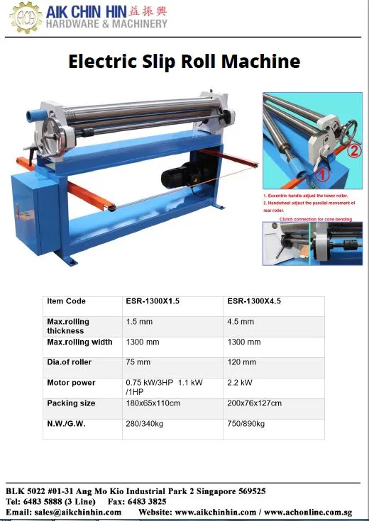 Aiko Slip Roll Machine with 52", 4.5Mm, 415V  | Model : ESR-1300X4.5