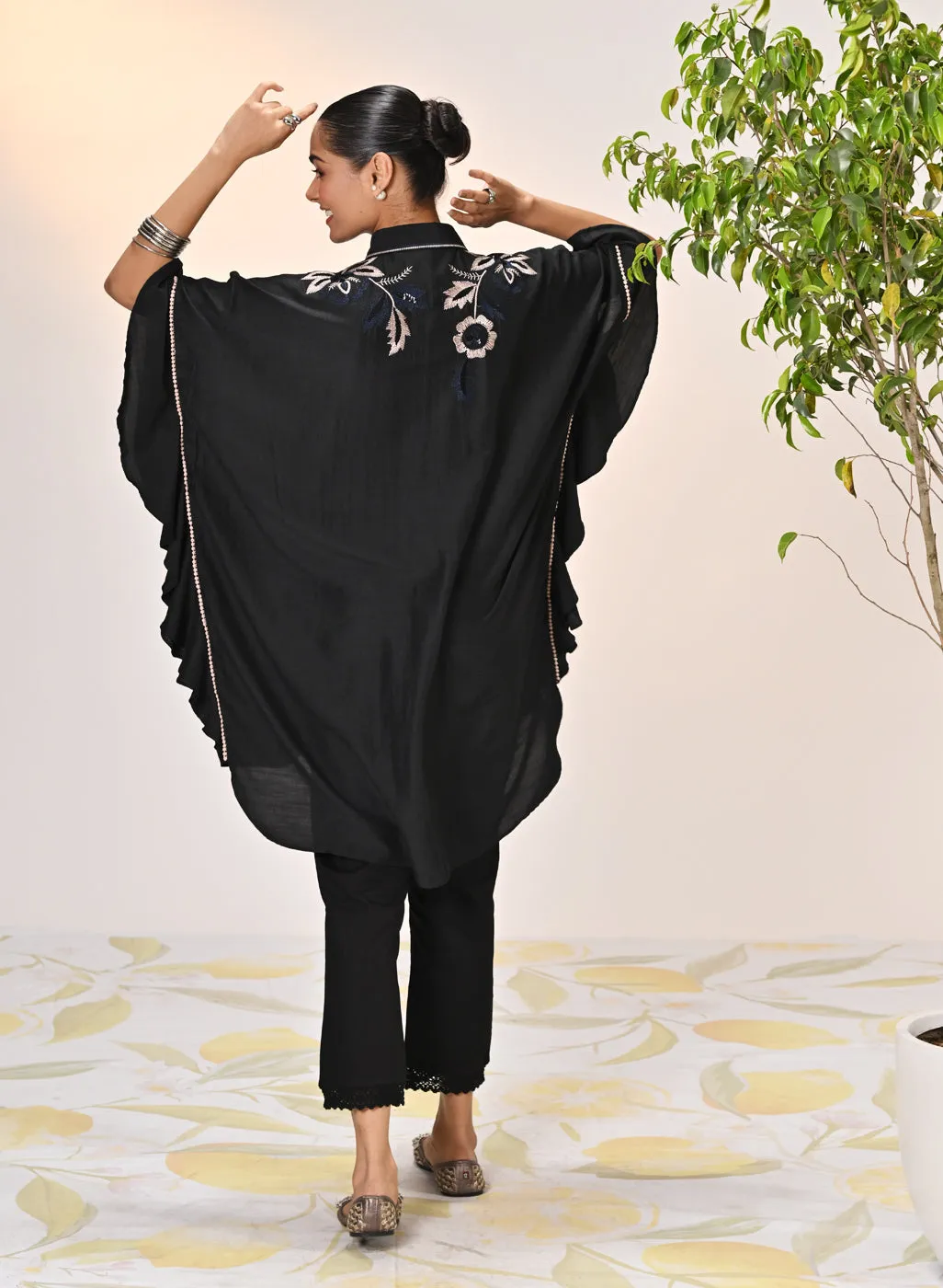 Alizeh Black Embroidered Kaftan For Women