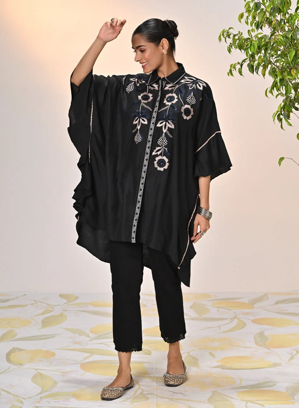 Alizeh Black Embroidered Kaftan For Women