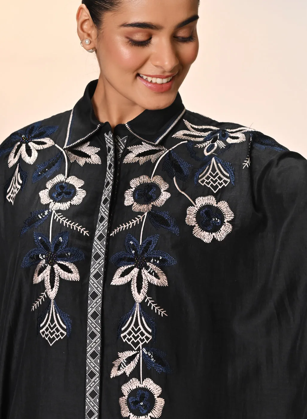 Alizeh Black Embroidered Kaftan For Women