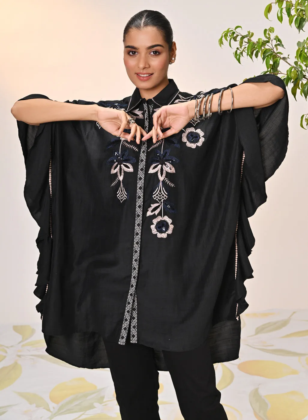 Alizeh Black Embroidered Kaftan For Women