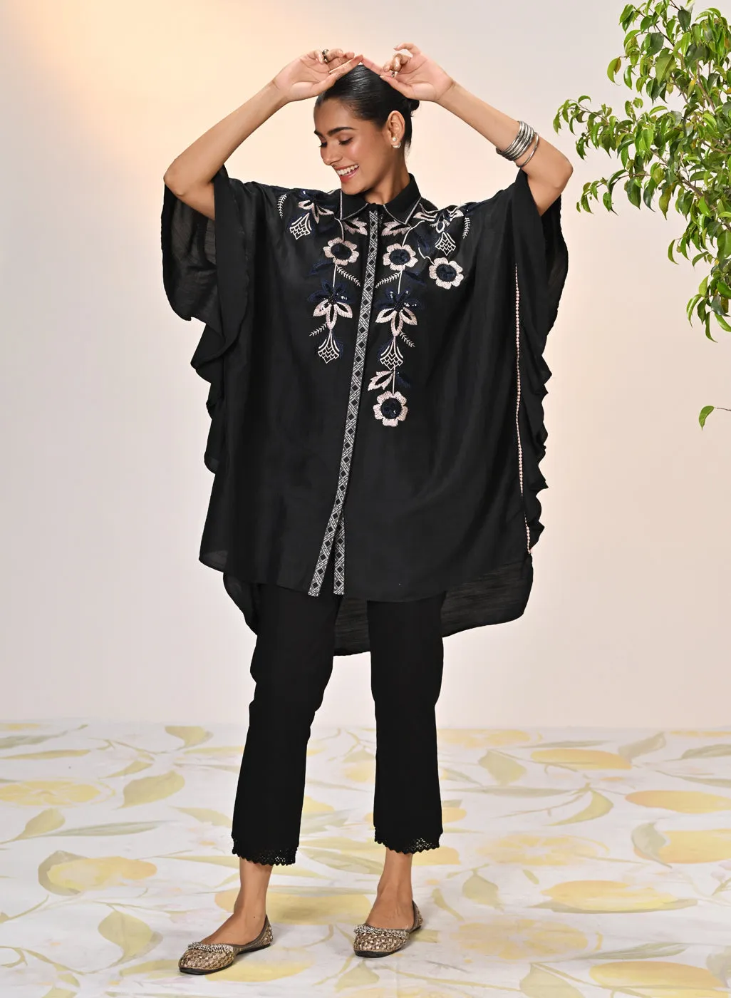 Alizeh Black Embroidered Kaftan For Women