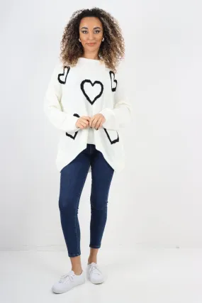 All Over Heart Print  Chunky Knit Jumper Top