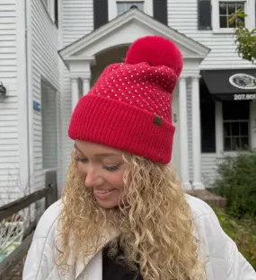 All Over Rhinestones CC Pom Beanie: Red