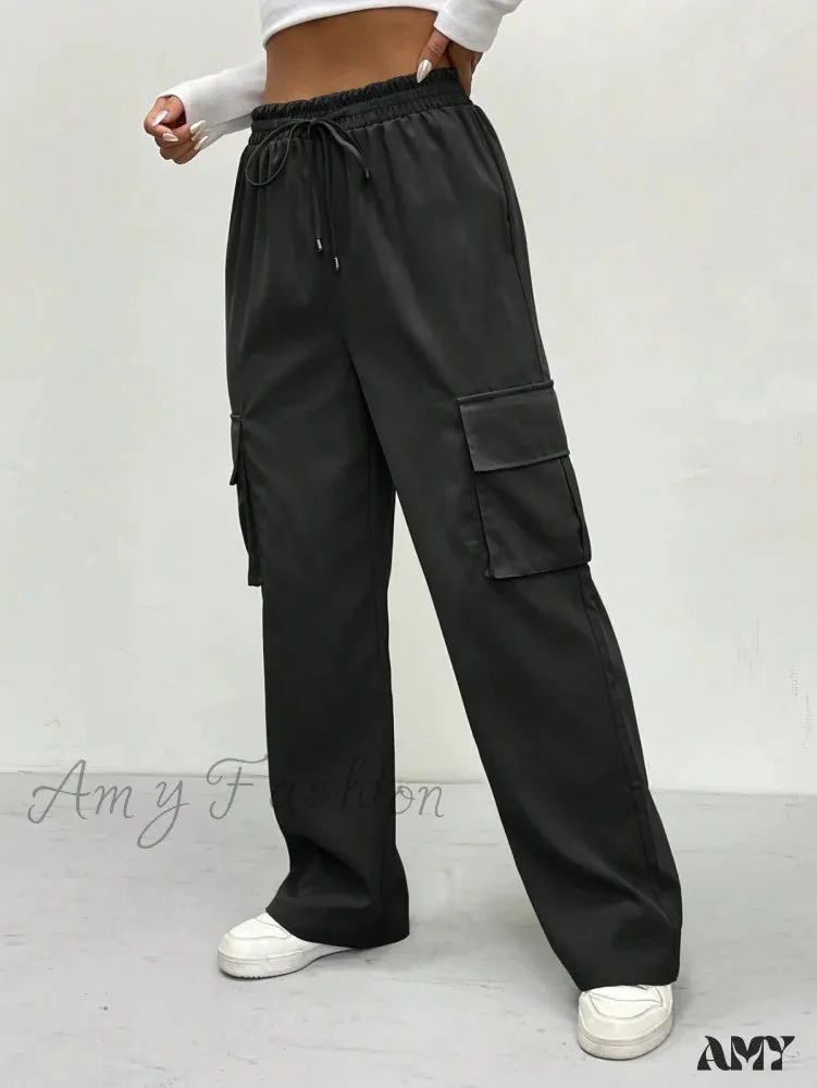 Amy Fashion - Flap Pocket Side Drawstring Waist Cargo Pants