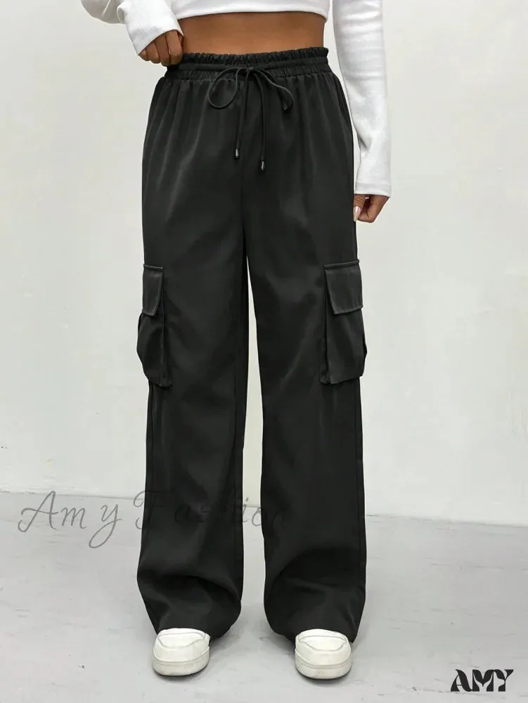 Amy Fashion - Flap Pocket Side Drawstring Waist Cargo Pants