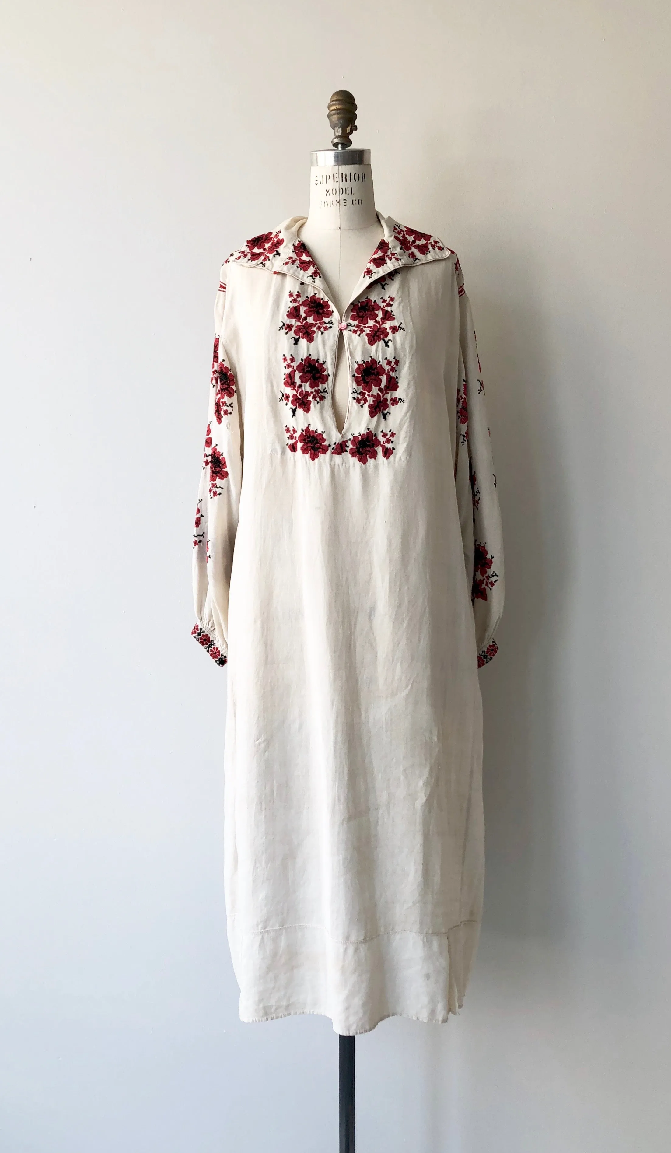 Antique Folk Embroidered Chemise Dress