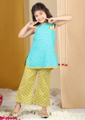 Aqua Mustard Olivia Short Kurta Flared Pant Set Girls (2-12Yrs)