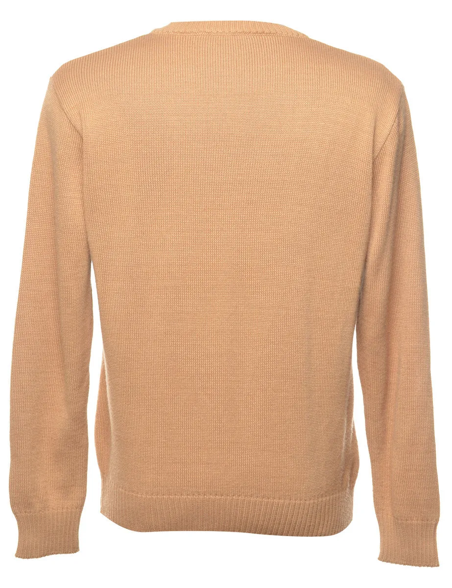 Argyle Light Brown & Orange Knit Jumper - L