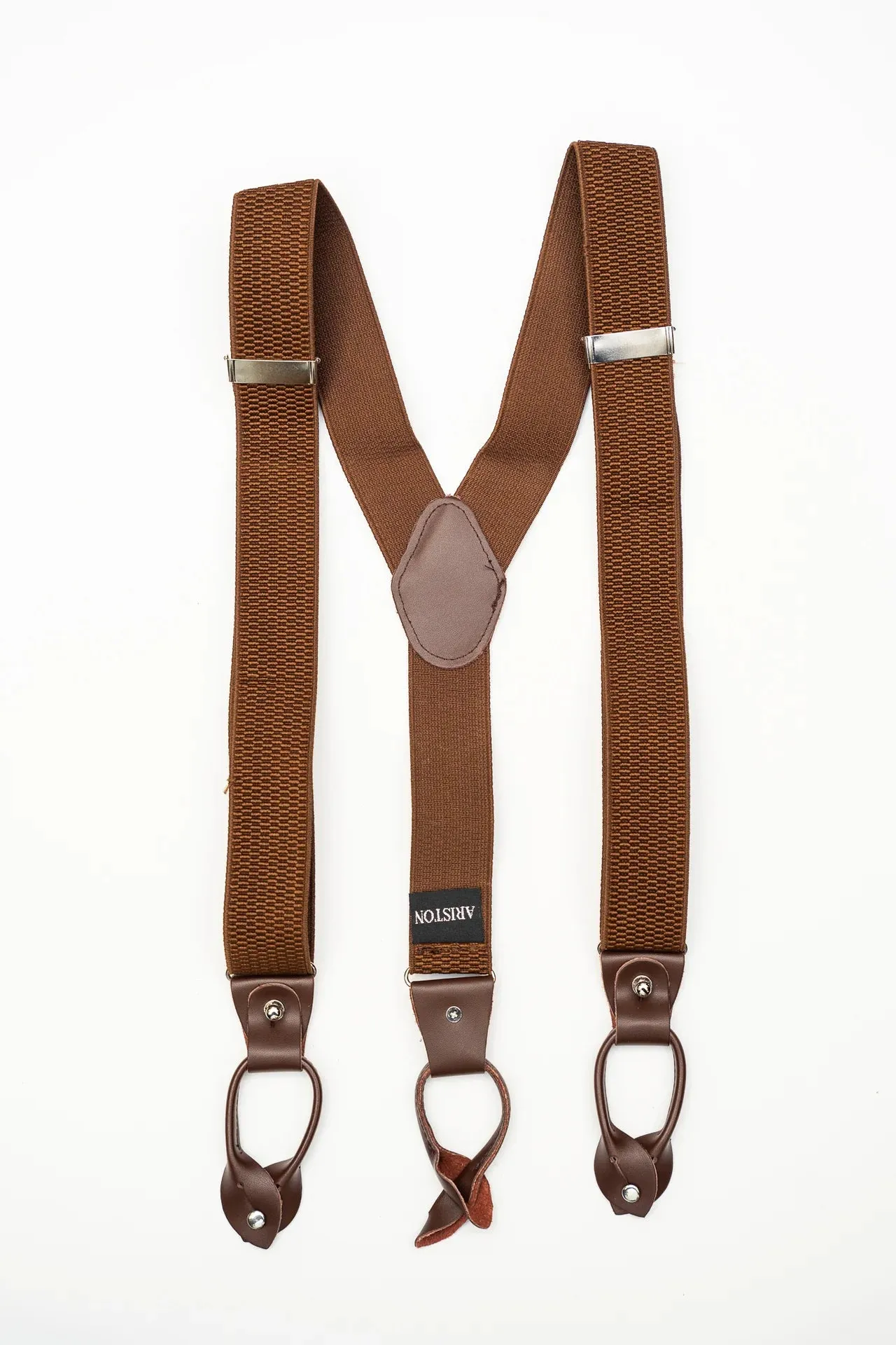 Ariston Navy Braided Suspender Brown Leather-Navy/Brown