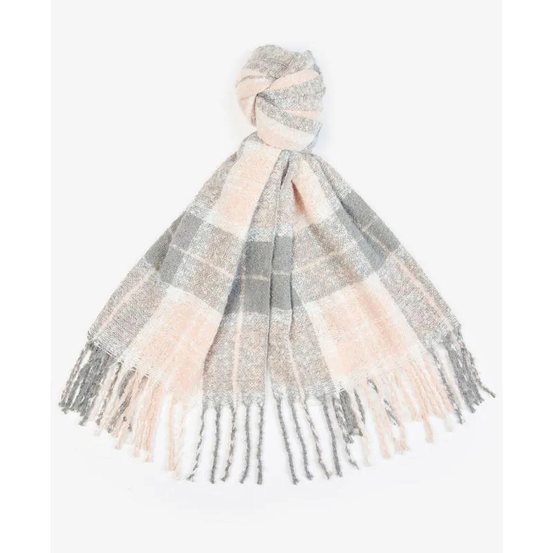 Barbour Saltburn Ladies Beanie & Tartan Scarf Set - Grey Rose