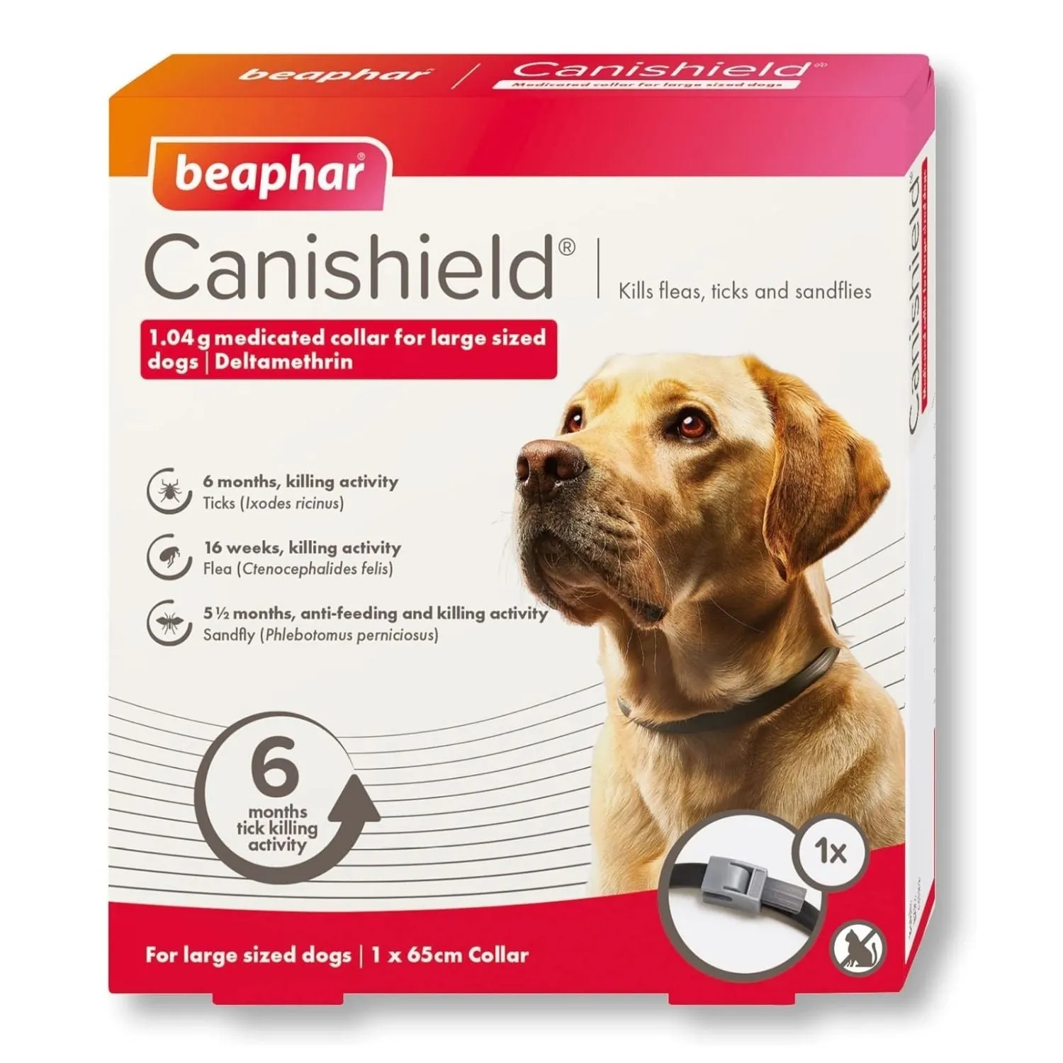 Beaphar Canishield Dog Flea Collar For Fleas, Ticks, and Sandflies Protection