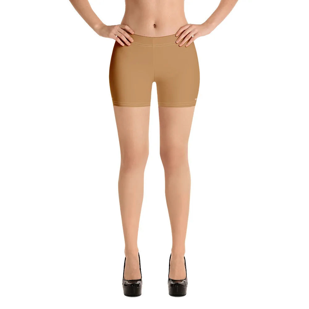 Beige Brown Women's Shorts, Light Nude Brown Designer Gym Tights-Made in USA/EU/MX