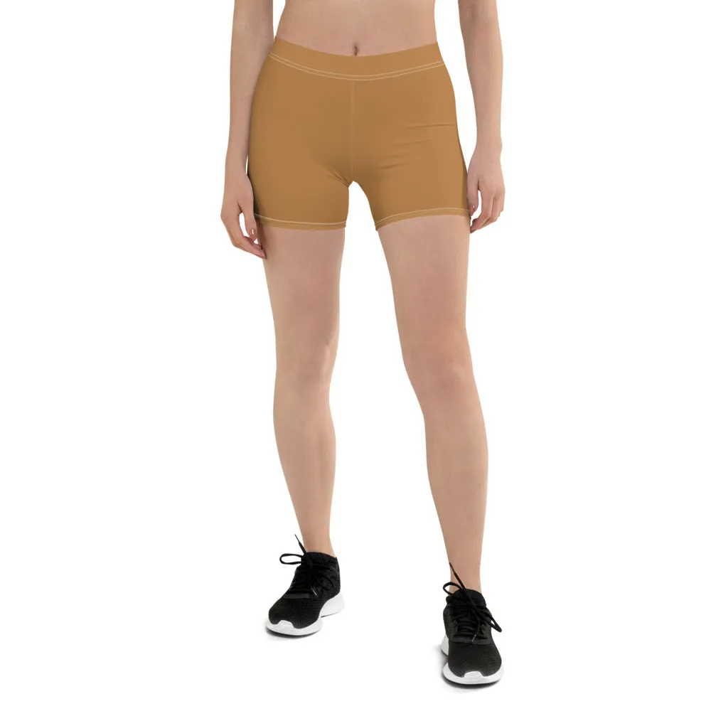 Beige Brown Women's Shorts, Light Nude Brown Designer Gym Tights-Made in USA/EU/MX