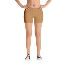 Beige Brown Women's Shorts, Light Nude Brown Designer Gym Tights-Made in USA/EU/MX