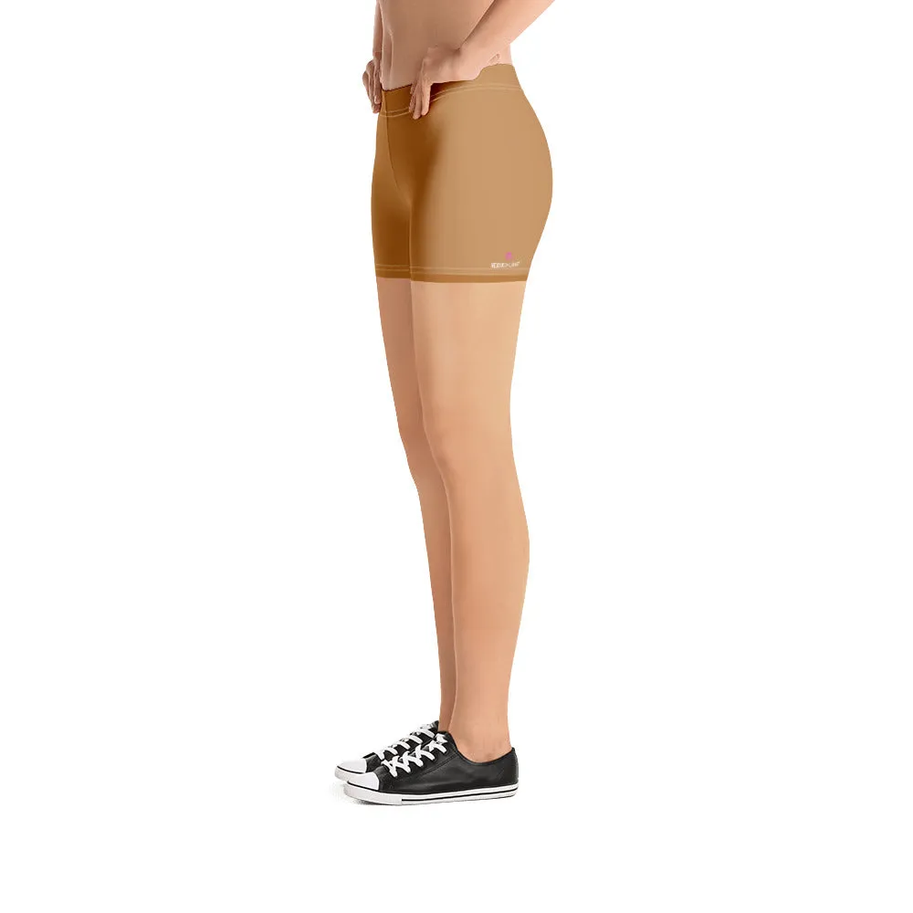 Beige Brown Women's Shorts, Light Nude Brown Designer Gym Tights-Made in USA/EU/MX