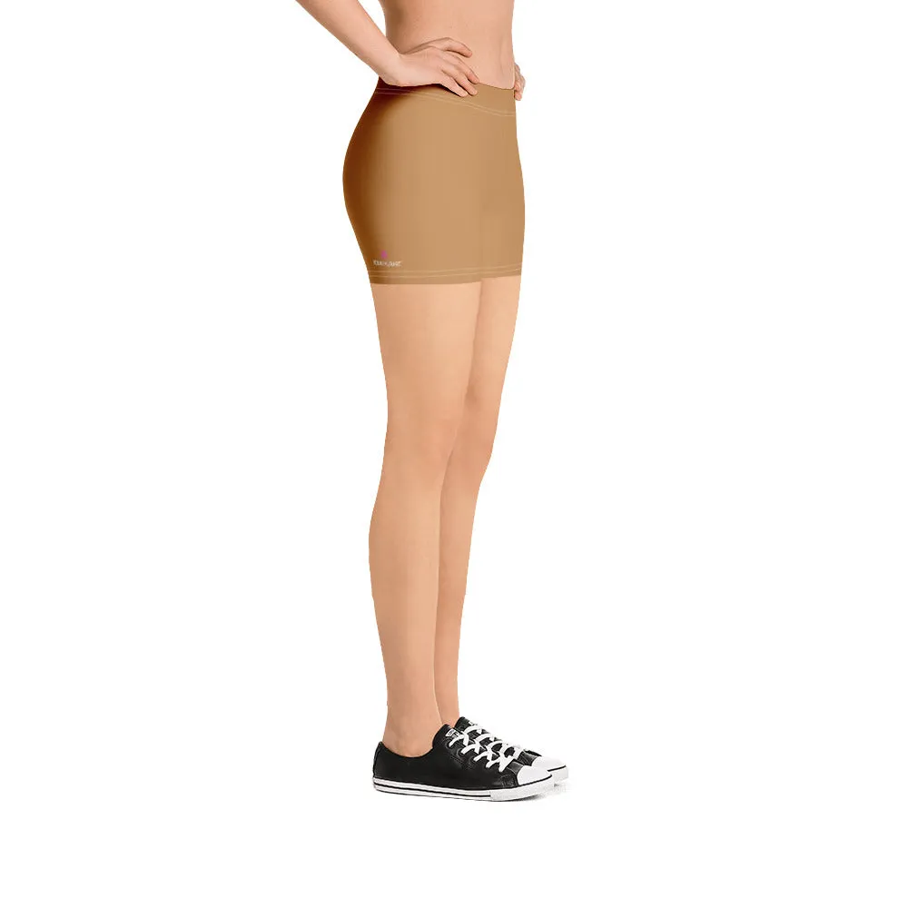 Beige Brown Women's Shorts, Light Nude Brown Designer Gym Tights-Made in USA/EU/MX