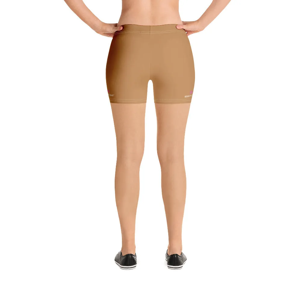 Beige Brown Women's Shorts, Light Nude Brown Designer Gym Tights-Made in USA/EU/MX