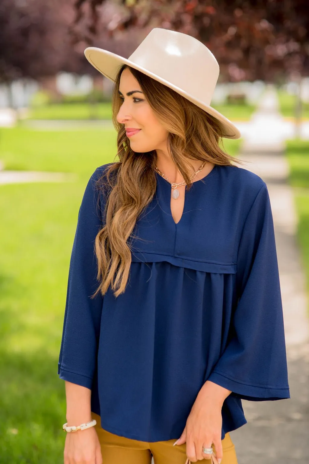 Bell Sleeve Peplum V Blouse