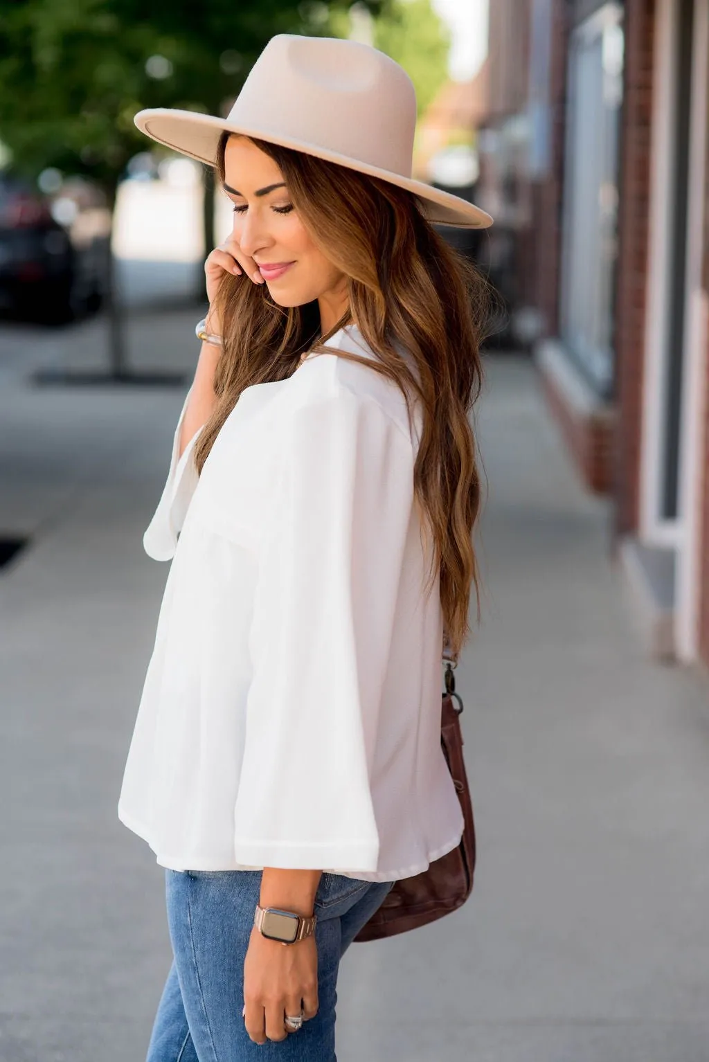 Bell Sleeve Peplum V Blouse