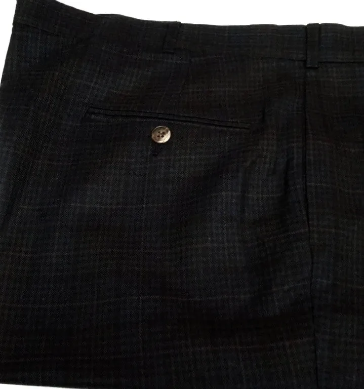 Berle-Navy/Green Plaid 100% Wool Pleated Fashion Trousers- size 34x31