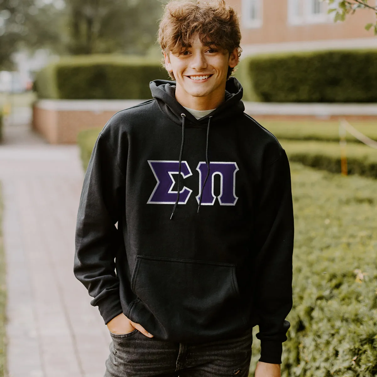 Black Hoodie with Sewn On Greek Letters