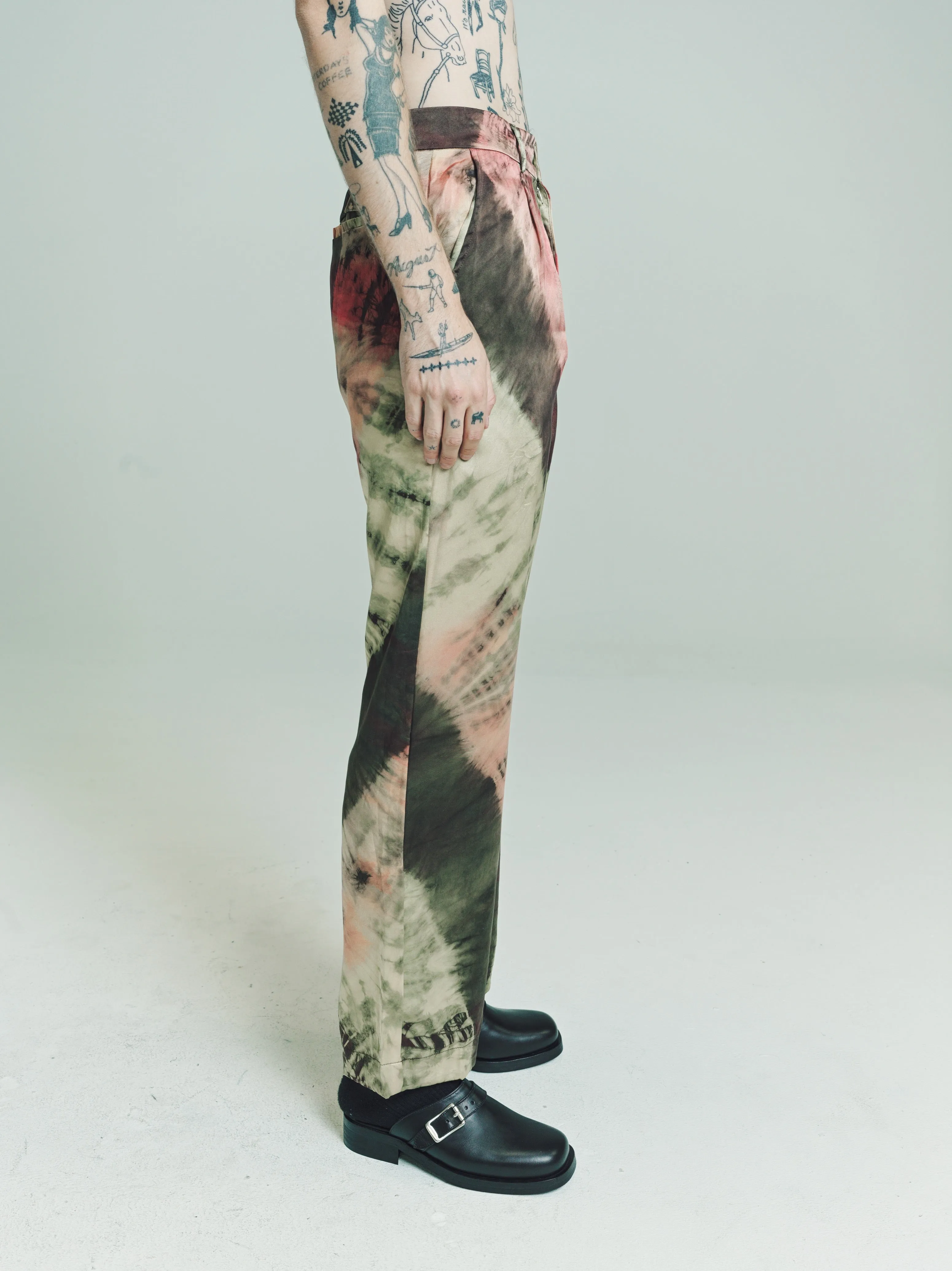 Black Silk Natural Tie Dye Wide Leg Trousers