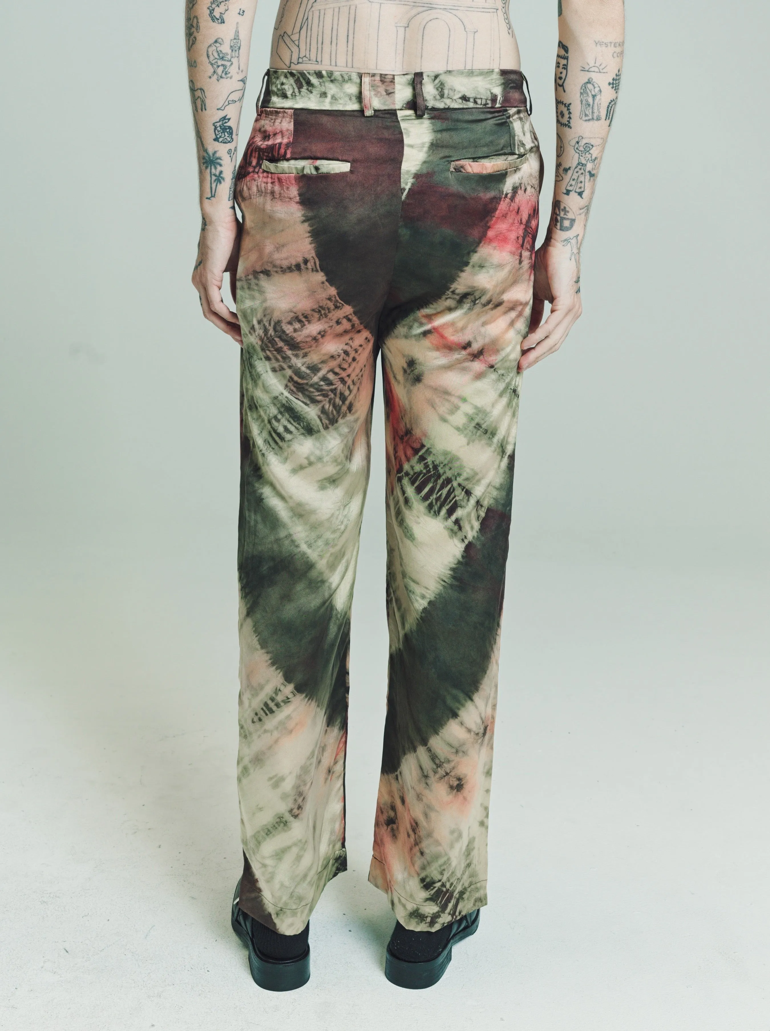 Black Silk Natural Tie Dye Wide Leg Trousers