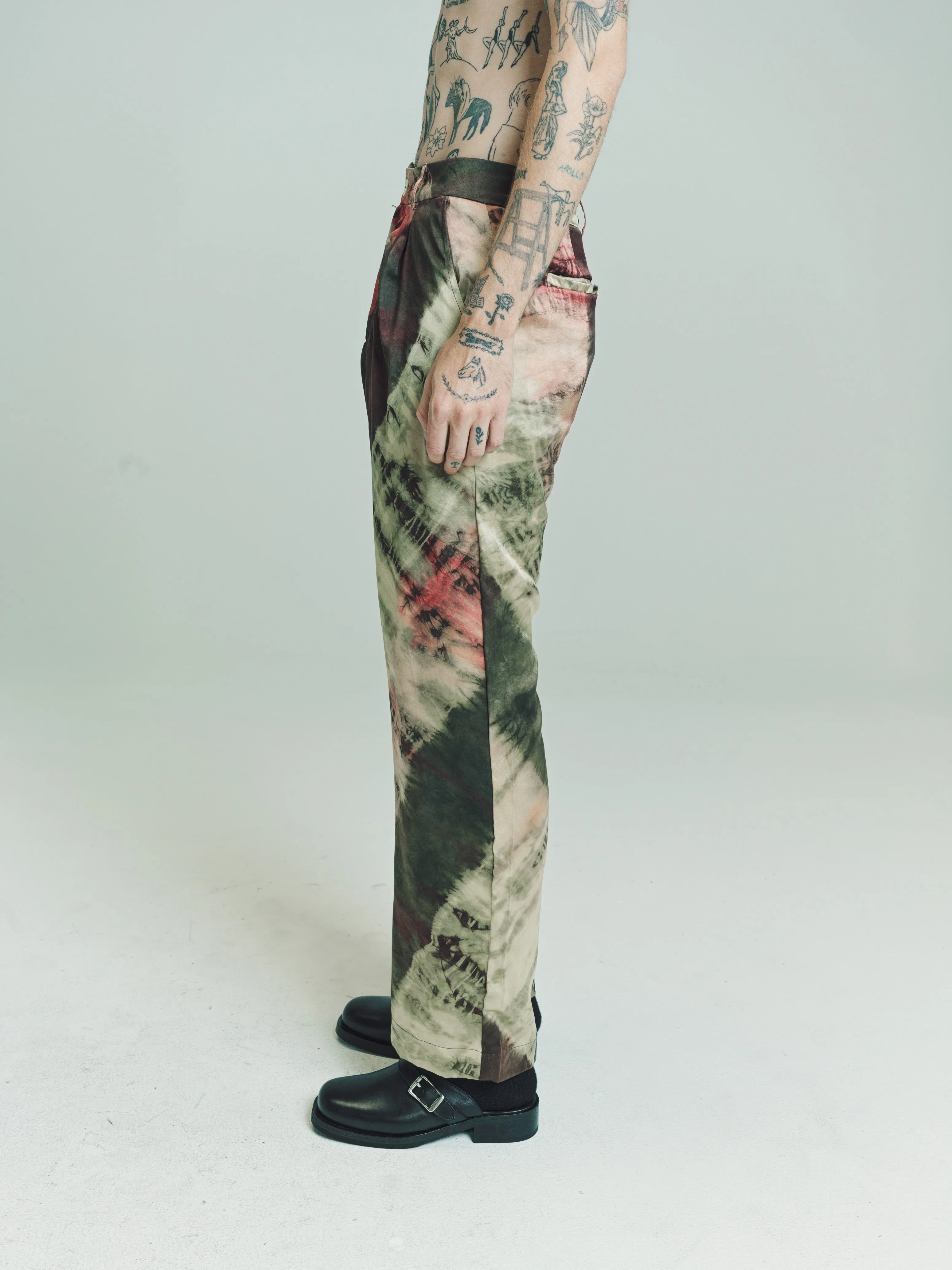 Black Silk Natural Tie Dye Wide Leg Trousers