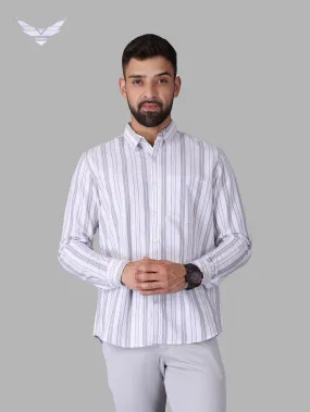 Black with White Track Striped Cotton Shirt