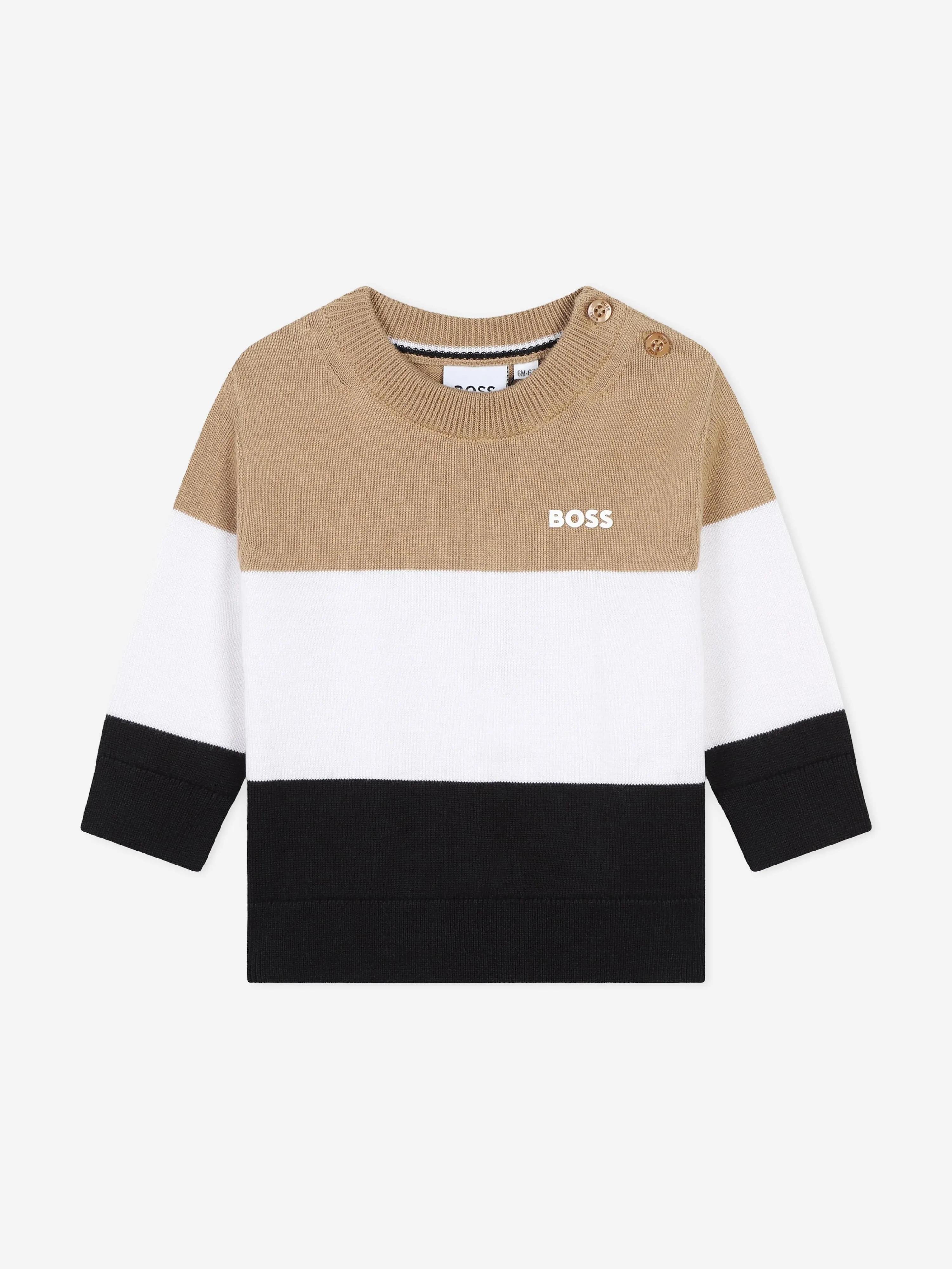 BOSS Baby Boys Striped Logo Jumper in Brown