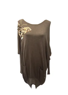 Butterfly Sequined Jumper in Mink