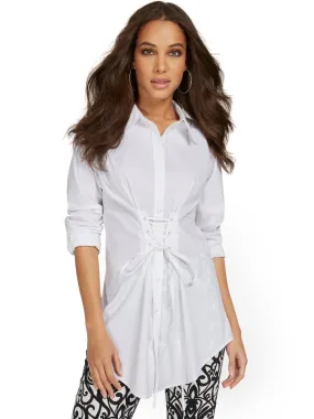 Button-Front Corset Tunic Top