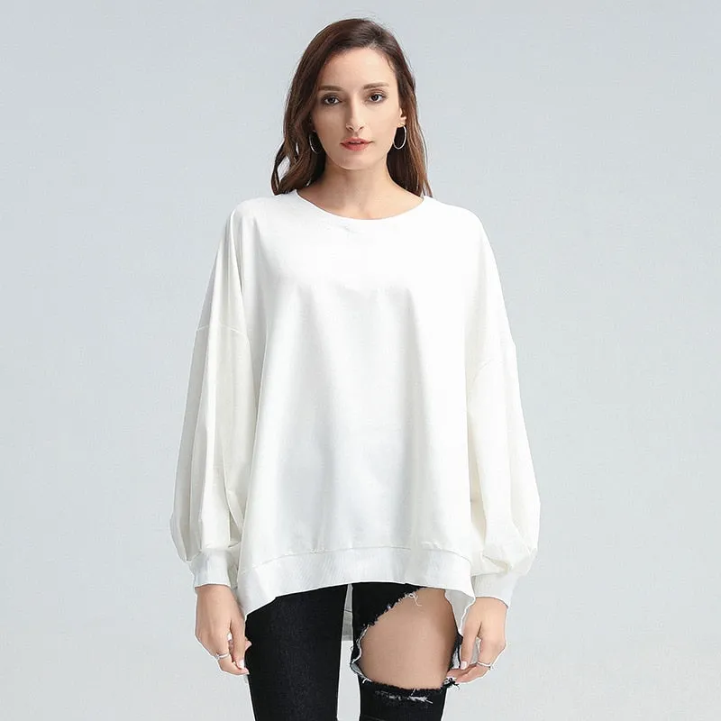 Casual Loose Sweatshirt For Women O Neck Batwing Long Sleeve Black Pullovers Female Fashion Clothing