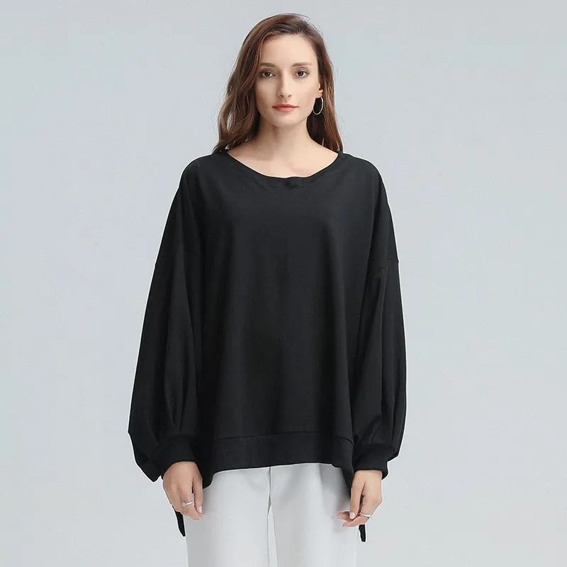 Casual Loose Sweatshirt For Women O Neck Batwing Long Sleeve Black Pullovers Female Fashion Clothing