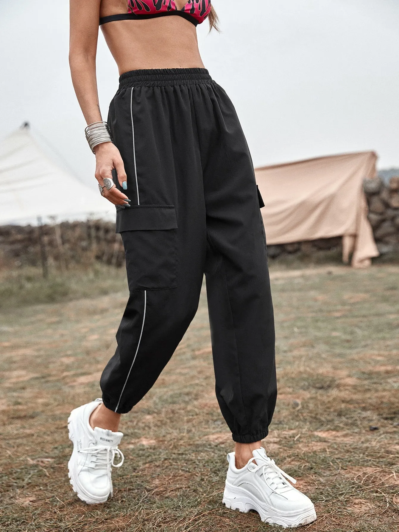 Casual Tape Natural Cropped Women Pants