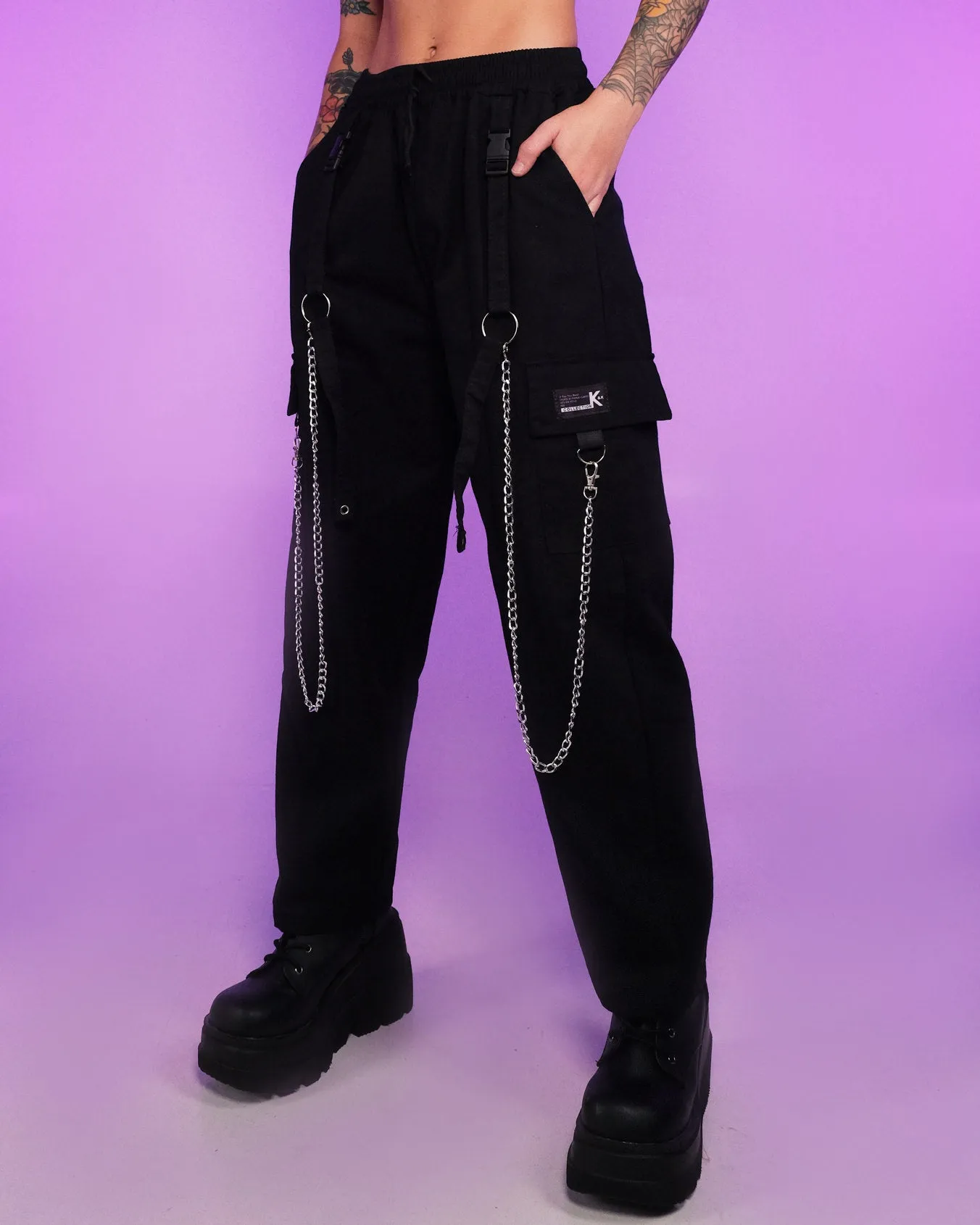 Chained To Reality Black Cargo Unisex Pants