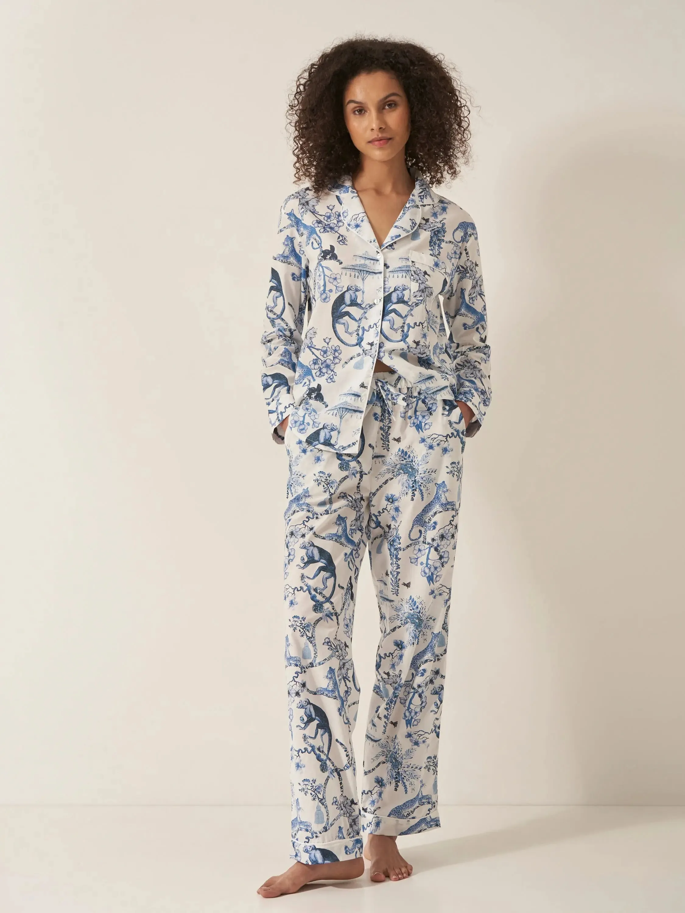 Chinoiserie Whimsy Women's Long Sleeve Organic Cotton Pyjama Trouser Set