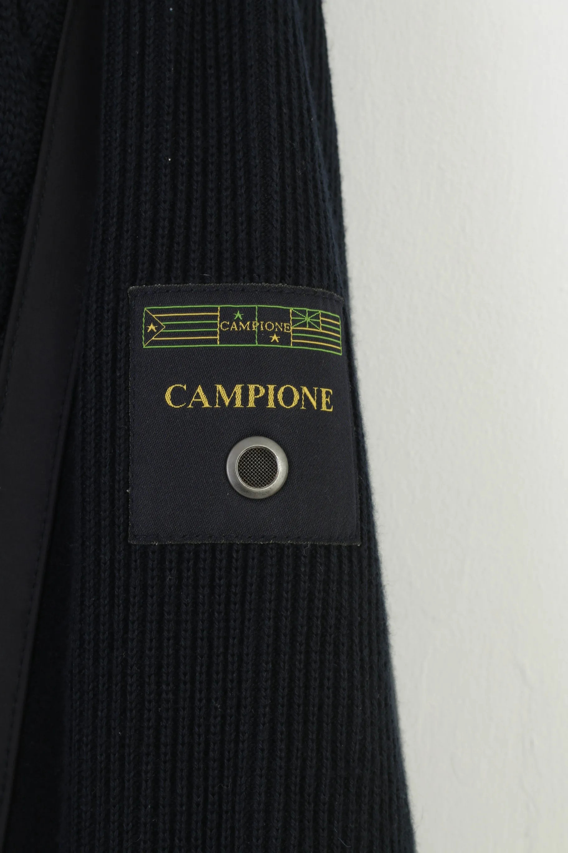 Claudio Campione Men L Sweater Navy Wool Vintage Full Zipper Knittwear Top