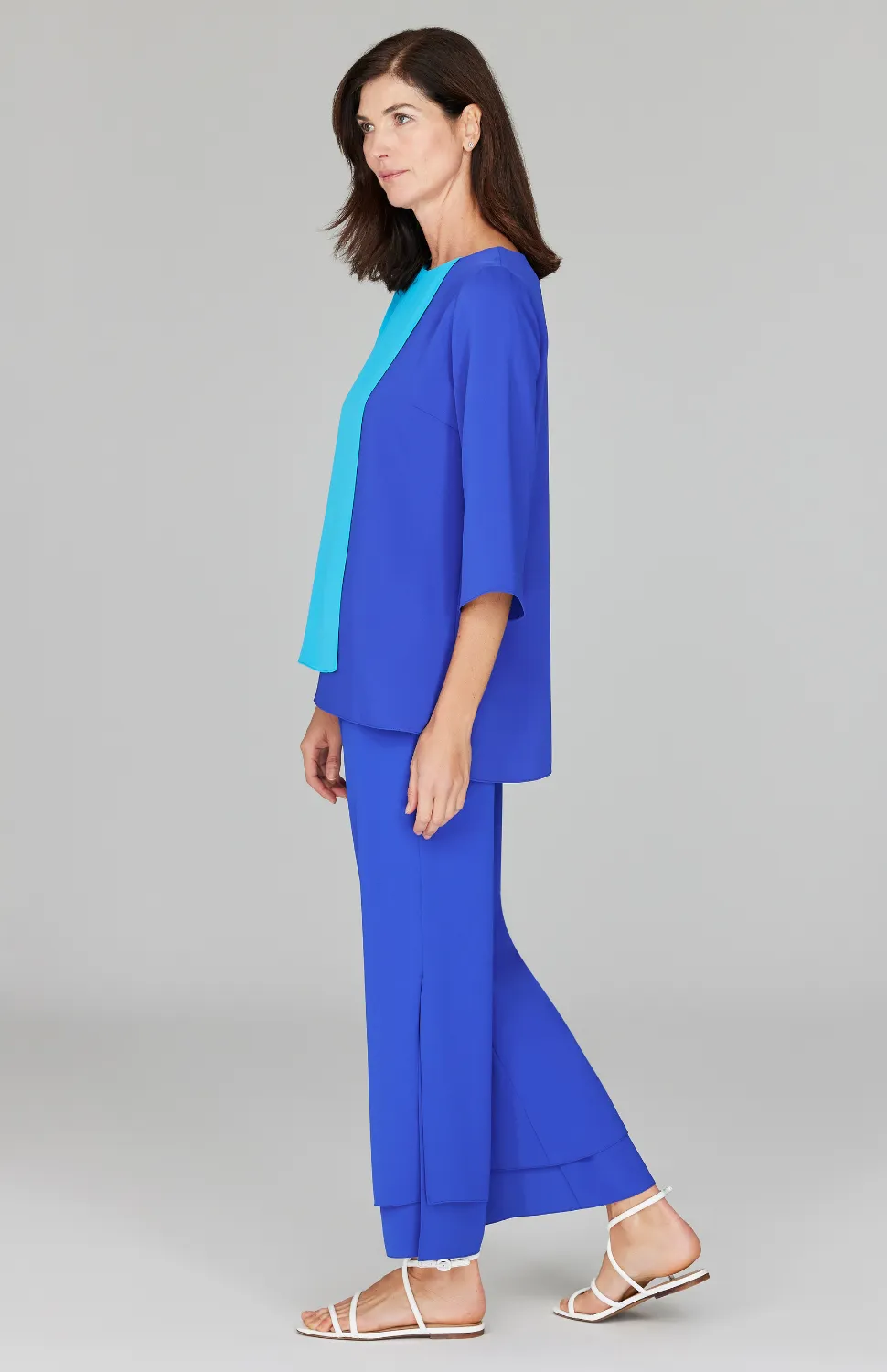 Color Block Lustrous Crepe Double Layer Tunic