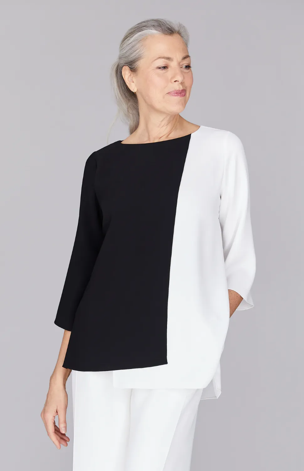 Color Block Lustrous Crepe Double Layer Tunic