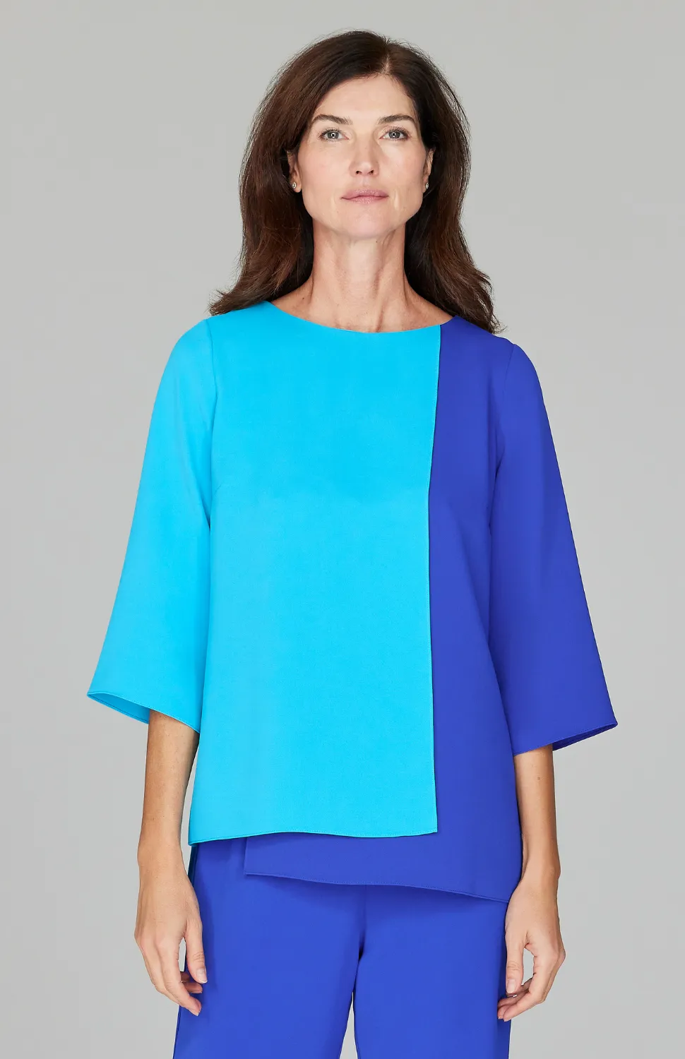 Color Block Lustrous Crepe Double Layer Tunic