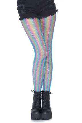 Colored Lurex Shimmer Rainbow Striped Fishnet Tights